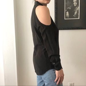 Equipment “Nixie” Black Silk Cold Shoulder Blouse